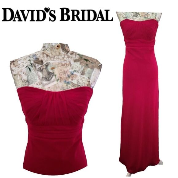 Formal Red Strapless Sweetheart Flowy Long Maxi Dress David's Bridal - Picture 2 of 10